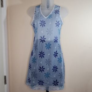 White Moon London Blue Slip V Neck Dress Sheer Small